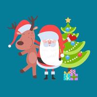vector Santa Claus and reindeer character in cartoon style
