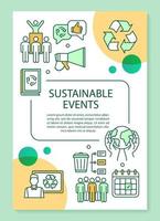 Sustainable event poster template layout. Banner, booklet, leaflet print design with linear icons. Vector brochure page layouts for magazines, advertising flyers