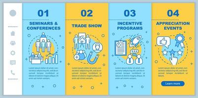 gestión de eventos corporativos incorporando plantilla vectorial de páginas web móviles. idea de interfaz de sitio web de teléfono inteligente sensible con ilustraciones lineales. programas de incentivos, eventos de apreciación vector