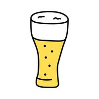 Light beer glass with froth yellow color icon. Traditional alcohol beverage, foamy ale, lager pint isolated vector illustration. Bar, pub, tavern cartoon logo. Unhealthy drink, harmful beverage