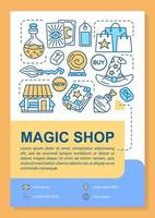 Magic shop poster template layout. Alchemy and occultism. Banner, booklet, leaflet print design with linear icons. Esoteric goods. Vector brochure page layouts for magazines, advertising flyers