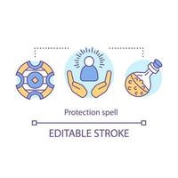 Protection spell concept icon. Occultism and superstition idea thin line illustration. Safety sorcery, security charm. Magic amulet and potion vector isolated outline drawing. Editable stroke