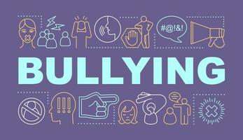 Bullying word concepts banner. Social abuse, oppression and violence. Prejudice and discrimination. Presentation, website. Isolated lettering typography with linear icons. Vector outline illustration