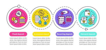 plantilla de infografía de vector de depósito. elementos de diseño de presentación de negocios. visualización de datos con cuatro pasos y opciones. gráfico de la línea de tiempo del proceso. diseño de flujo de trabajo con iconos lineales