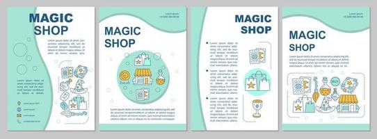 Magic shop brochure template layout. Esoteric store blue flyer, booklet, leaflet print design with linear illustrations. Vector page layouts for magazines, annual reports, advertising posters