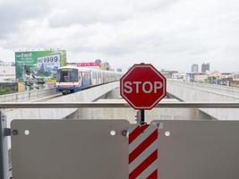 On the BTS station BANGKOKTHAILAND17 AUGUST 2018 The train is on the BTS station. on17 AUGUST 2018 in Thailand. photo