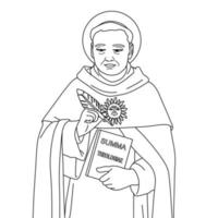 Saint Thomas Aquinas Doctor Theologian Vector Illustration Monochrome Outline