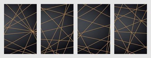 Set of modern geometric luxury web postcard templates for business or presentation with golden lines on dark blue background - Vector