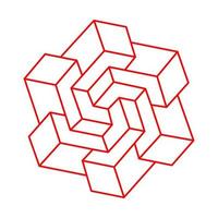 Escher paradox geometry. Optical illusion object. Sacred geometric figure. Optical art. Impossible shapes. vector