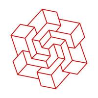 Escher paradox geometry. Optical illusion object. Sacred geometric figure. Optical art. Impossible shapes. vector