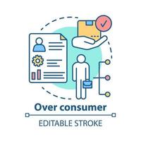 Over consumer concept icon. Increasing goods consumption idea thin line illustration. Buying products. Promotion of customers interests. Vector isolated outline drawing. Editable stroke