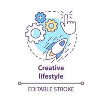 Creative lifestyle concept icon. Brainstorming idea thin line illustration. Imagination and original idea generation. Creative thinking. Vector isolated outline drawing. Editable stroke