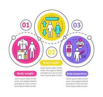 Body measurement vector infographic template. Healthcare presentation design elements. Body temperature. Data visualization, three steps, options. Process timeline chart. Workflow layout, linear icons