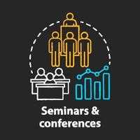 Seminars and conferences chalk concept icon. Corporate events idea. Business meetings, trainings. Company presentation. Briefing, public speech. Vector isolated chalkboard illustration