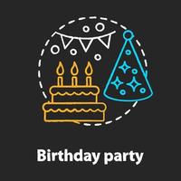 icono de concepto de tiza de fiesta de cumpleaños. idea de experiencia de servicio al cliente. encuesta de satisfacción del cliente, revisión. evaluación de la calidad. ilustración de pizarra aislada vectorial vector