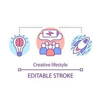 Creative lifestyle concept icon. Brainstorming idea thin line illustration. Imagination and original idea generation. Creative thinking. Vector isolated outline drawing. Editable stroke