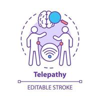 Telepathy concept icon. Mind reading, thought transference idea thin line illustration. Psychic abilities. Brain with magnifying glass and people vector isolated outline drawing. Editable stroke