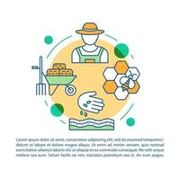 Back to the land article page vector template. Agrarian movement. Brochure, magazine, booklet design element with linear icons and text boxes. Print design. Concept illustrations with text space