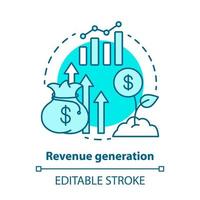 Revenue generation blue concept icon. Income increase idea thin line illustration. Business development. Sprout with dollar coin. Financing, budgeting. Vector isolated outline drawing. Editable stroke