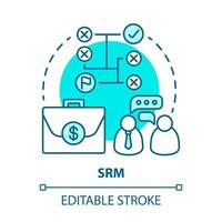 SRM blue concept icon. Supplier relationship management idea thin line illustration. Planning and managing. Company management. Data analyzing. Vector isolated outline drawing. Editable stroke