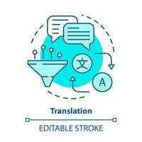 Translation blue concept icon. Online translator idea thin line illustration. Foreign language learning. Multilingual translation and interpretation. Vector isolated outline drawing. Editable stroke