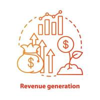 icono de concepto rojo de generación de ingresos. ilustración de línea delgada de idea de aumento de ingresos. desarrollo de negocios. brotar con moneda de dólar. financiación, presupuesto. dibujo de contorno aislado vectorial. trazo editable vector