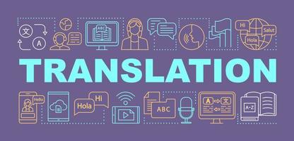 Translation word concepts banner. Foreign language interpretation. Online translator. Presentation, website. Isolated lettering typography idea with linear icons. Vector outline illustration