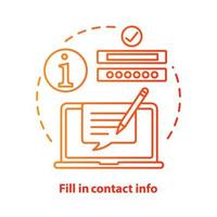 Fill in contact info red concept icon. Contact us idea thin line illustration. Autofill information. Online form filling. Customer support service. Vector isolated outline drawing. Editable stroke