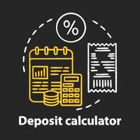 Deposit calculator chalk concept icon. Savings idea. Accounting tool. Budgeting and financing. Counting profits, interest percentage. Financial services. Vector isolated chalkboard illustration