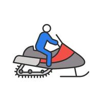 Man driving snowmobile color icon. Motor sled driver. Isolated vector illustration