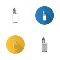 E-cigarette icon. Vaporizer. Vape box mod. Flat design, linear and color styles. Isolated vector illustrations