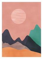 creativas ilustraciones minimalistas pintadas a mano de mediados de siglo moderno. fondo de paisaje abstracto natural. montaña, bosque, mar, cielo, sol y río vector
