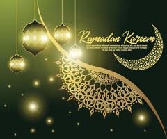 Ramadan card background illustration, mosque dome, chandelier, with starlight effect, vector