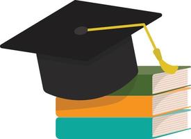 Image of a graduation hat or cap placed on top of a stack or pile of books, to resemble education, studying, learning, college life, school or a library. vector