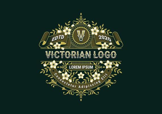 Elegance Victorian Logo Template With Flowers And Leaves Ornament