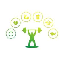 Fitness and training, gym and workout icons vector