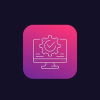 computer and gear, settings linear icon vector