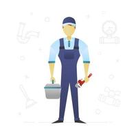 Plumber flat character design. Sanitary technician. Vector isolated illustration