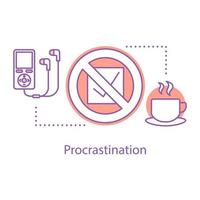 Procrastination concept icon. Wasting time idea thin line illustration. Laziness. Vector isolated outline drawing