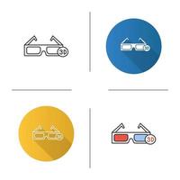 3D glasses icon. Polarized anaglyph glasses. Flat design, linear and color styles. Isolated vector illustrations