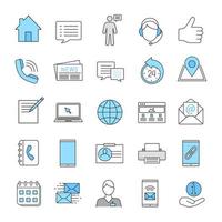 Information center color icons set. Office supplies, communication devices, support service. Isolated vector illustrations