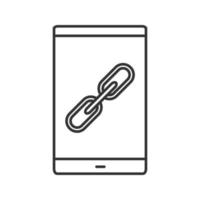 Mobile phone with link sign linear icon. Thin line illustration. Hyperlink. Connection. Contour symbol. Vector isolated outline drawing