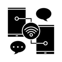 Chatting glyph icon. Wifi signal. Sending message. Internet connection. Silhouette symbol. Negative space. Vector isolated illustration