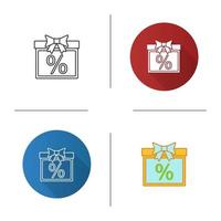 Sale icon. Gift box with percent. Discount offer. Flat design, linear and color styles. Isolated vector illustrations