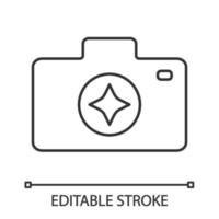 Camera enhance linear icon. Thin line illustration. Photography. Photo camera. Contour symbol. Vector isolated outline drawing. Editable stroke