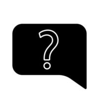 Live help chat glyph icon. FAQ. Contact support. Discussion forum. Speech bubble with question mark. Silhouette symbol. Negative space. Vector isolated illustration