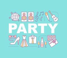 Party word concepts banner. Disco. Holiday celebration. Isolated lettering typography idea with linear icons. Vector outline illustration