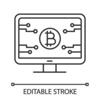 icono lineal de la página web oficial de bitcoin. aterrizaje de granjas mineras. ilustración de línea delgada. página del servidor de cadena de bloques. sitio web de negocios de criptomonedas. dibujo de contorno aislado vectorial. trazo editable vector