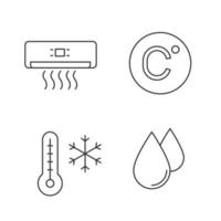 Air conditioning linear icons set. Air conditioner, Celsius degree, winter temperature, humidification. Thin line contour symbols. Isolated vector outline illustrations. Editable stroke