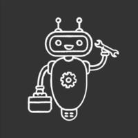 reparar el icono de tiza del chatbot. robot con juego de herramientas y llave de tornillo. asistente virtual. atención al cliente en línea. robot moderno. ilustración de pizarra de vector aislado